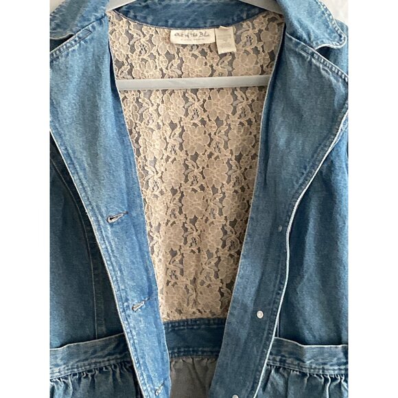 VTG JJill Out of the Blue Denim Jacket Button Down Front Waist Pockets Ruffle S - Picture 4 of 16